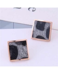 High Fashion Leopard Prints Design Square Shape Titanium Steel Earrings - Gray