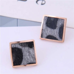 High Fashion Leopard Prints Design Square Shape Titanium Steel Earrings - Gray