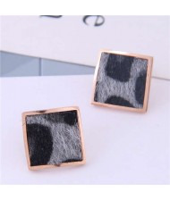 High Fashion Leopard Prints Design Square Shape Titanium Steel Earrings - Gray