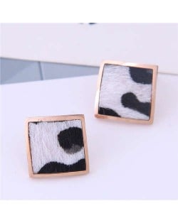 High Fashion Leopard Prints Design Square Shape Titanium Steel Earrings - White