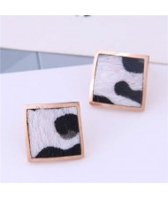 High Fashion Leopard Prints Design Square Shape Titanium Steel Earrings - White
