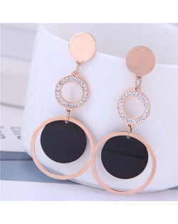 Dangling Rings Combo Design Rose Gold Color Women Titanium Steel Earrings - White