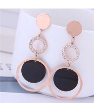 Dangling Rings Combo Design Rose Gold Color Women Titanium Steel Earrings - White