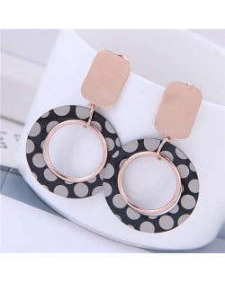 Round Dots Printing Bold Hoop Design Women Titanium Steel Earrings
