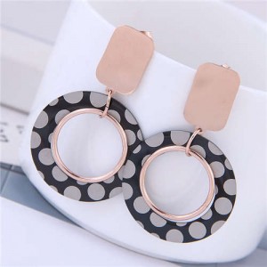 Round Dots Printing Bold Hoop Design Women Titanium Steel Earrings