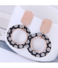 Round Dots Printing Bold Hoop Design Women Titanium Steel Earrings