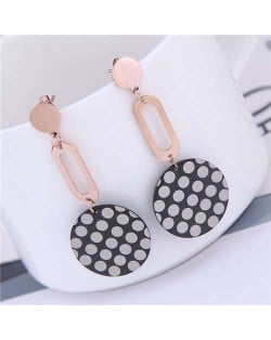 Round Dots Dangling Round Design Street Fashion Women Titanium Steel Earrings