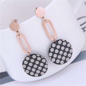 Round Dots Dangling Round Design Street Fashion Women Titanium Steel Earrings