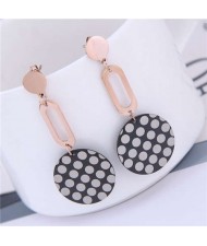 Round Dots Dangling Round Design Street Fashion Women Titanium Steel Earrings