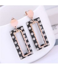 Round Dots Dangling Oblong Design Street Fashion Women Titanium Steel Earrings