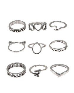 Arrow and Hearts Design High Fashion Multiple Alloy Rings Set