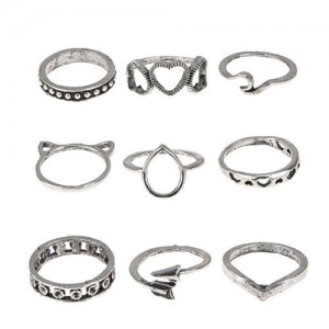 Arrow and Hearts Design High Fashion Multiple Alloy Rings Set