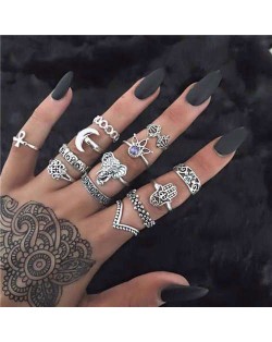 Vintage Folk Elements Design Street Fashion Multiple Alloy Rings Set