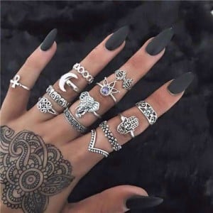 Vintage Folk Elements Design Street Fashion Multiple Alloy Rings Set