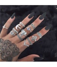 Vintage Folk Elements Design Street Fashion Multiple Alloy Rings Set
