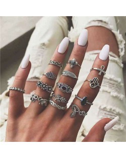 Vintage High Fashion Assorted Elments Multiple Alloy Rings Set