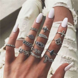 Vintage High Fashion Assorted Elments Multiple Alloy Rings Set