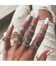 Vintage High Fashion Assorted Elments Multiple Alloy Rings Set
