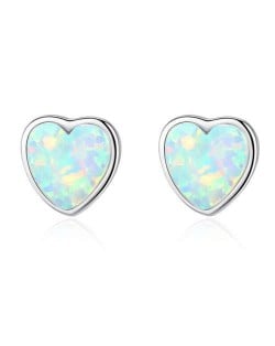 Luxurious Gem Heart Design 925 Sterling Silver Earrings - White