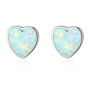 Luxurious Gem Heart Design 925 Sterling Silver Earrings - White