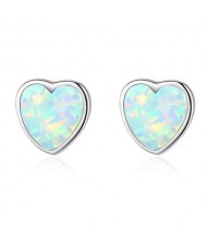 Luxurious Gem Heart Design 925 Sterling Silver Earrings - White