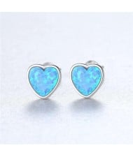 Luxurious Gem Heart Design 925 Sterling Silver Earrings - Blue
