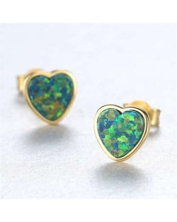 Luxurious Gem Heart Design 925 Sterling Silver Earrings - Green