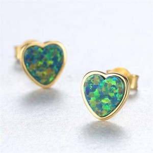 Luxurious Gem Heart Design 925 Sterling Silver Earrings - Green