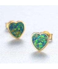 Luxurious Gem Heart Design 925 Sterling Silver Earrings - Green