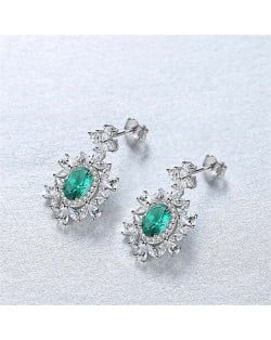 Luxurious Gem Inlaid Royal Fashion Design 925 Sterling Silver Women Earrings - Green