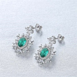 Luxurious Gem Inlaid Royal Fashion Design 925 Sterling Silver Women Earrings - Green