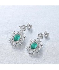 Luxurious Gem Inlaid Royal Fashion Design 925 Sterling Silver Women Earrings - Green