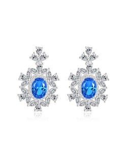 Luxurious Gem Inlaid Royal Fashion Design 925 Sterling Silver Women Earrings - Blue