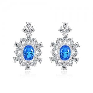 Luxurious Gem Inlaid Royal Fashion Design 925 Sterling Silver Women Earrings - Blue