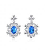 Luxurious Gem Inlaid Royal Fashion Design 925 Sterling Silver Women Earrings - Blue