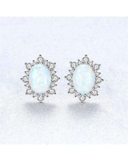 Austrilian Gem Inlaid Elegant Design 925 Sterling Silver Luxurious Style Women Earrings - White