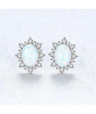 Austrilian Gem Inlaid Elegant Design 925 Sterling Silver Luxurious Style Women Earrings - White