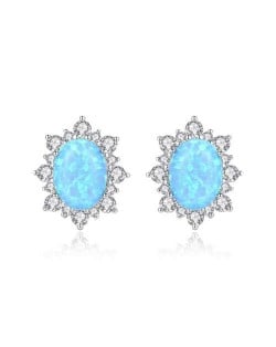 Austrilian Gem Inlaid Elegant Design 925 Sterling Silver Luxurious Style Women Earrings - Blue