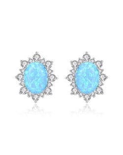 Austrilian Gem Inlaid Elegant Design 925 Sterling Silver Luxurious Style Women Earrings - Blue