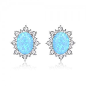 Austrilian Gem Inlaid Elegant Design 925 Sterling Silver Luxurious Style Women Earrings - Blue