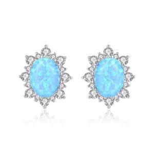 Austrilian Gem Inlaid Elegant Design 925 Sterling Silver Luxurious Style Women Earrings - Blue