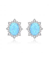 Austrilian Gem Inlaid Elegant Design 925 Sterling Silver Luxurious Style Women Earrings - Blue