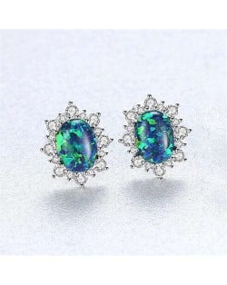 Austrilian Gem Inlaid Elegant Design 925 Sterling Silver Luxurious Style Women Earrings - Green