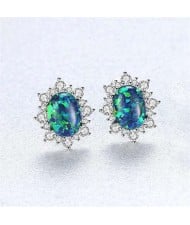 Austrilian Gem Inlaid Elegant Design 925 Sterling Silver Luxurious Style Women Earrings - Green