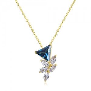 4 Colors Available Crystal Cubic Zirconia Embellished Flower Pattern 925 Sterling Silver Necklace