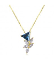 4 Colors Available Crystal Cubic Zirconia Embellished Flower Pattern 925 Sterling Silver Necklace