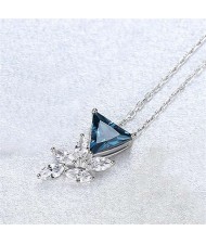 4 Colors Available Crystal Cubic Zirconia Embellished Flower Pattern 925 Sterling Silver Necklace