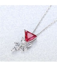 4 Colors Available Crystal Cubic Zirconia Embellished Flower Pattern 925 Sterling Silver Necklace