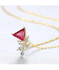 4 Colors Available Crystal Cubic Zirconia Embellished Flower Pattern 925 Sterling Silver Necklace