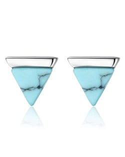 Artificial Turquoise Graceful Triangle Design 925 Sterling Silver Women Earrings